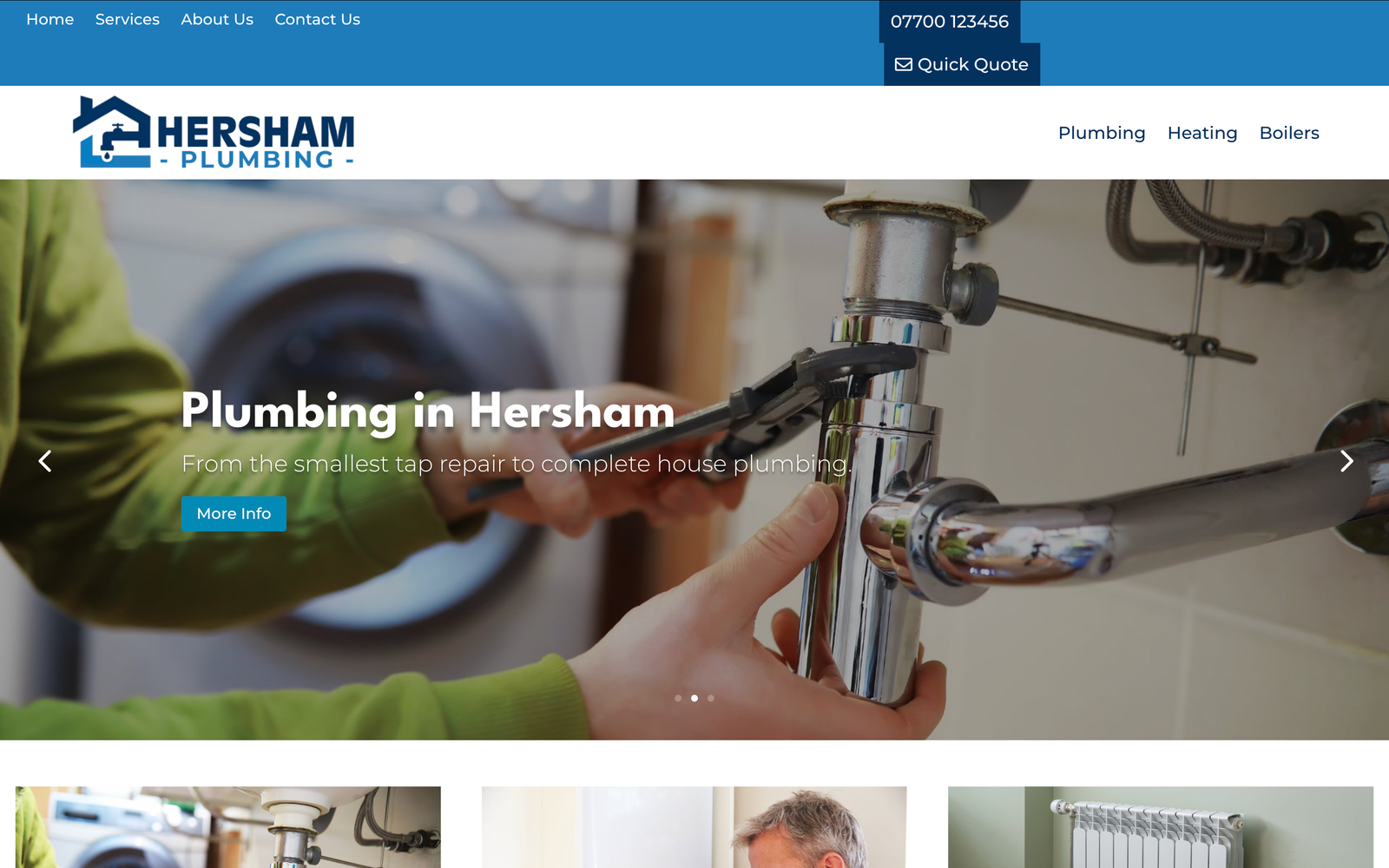 Hersham Plumbing website on desktop